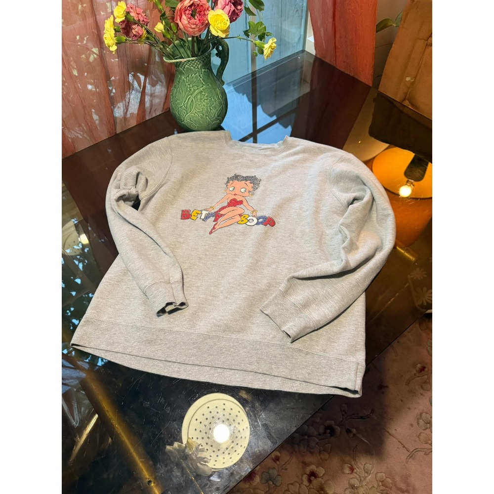 Betty Boop Graphic Sweatshirt Gray Crewneck Large